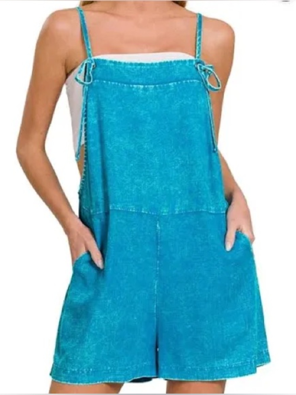 NWOT Zenana Outfitters Teal Knit Short Overalls